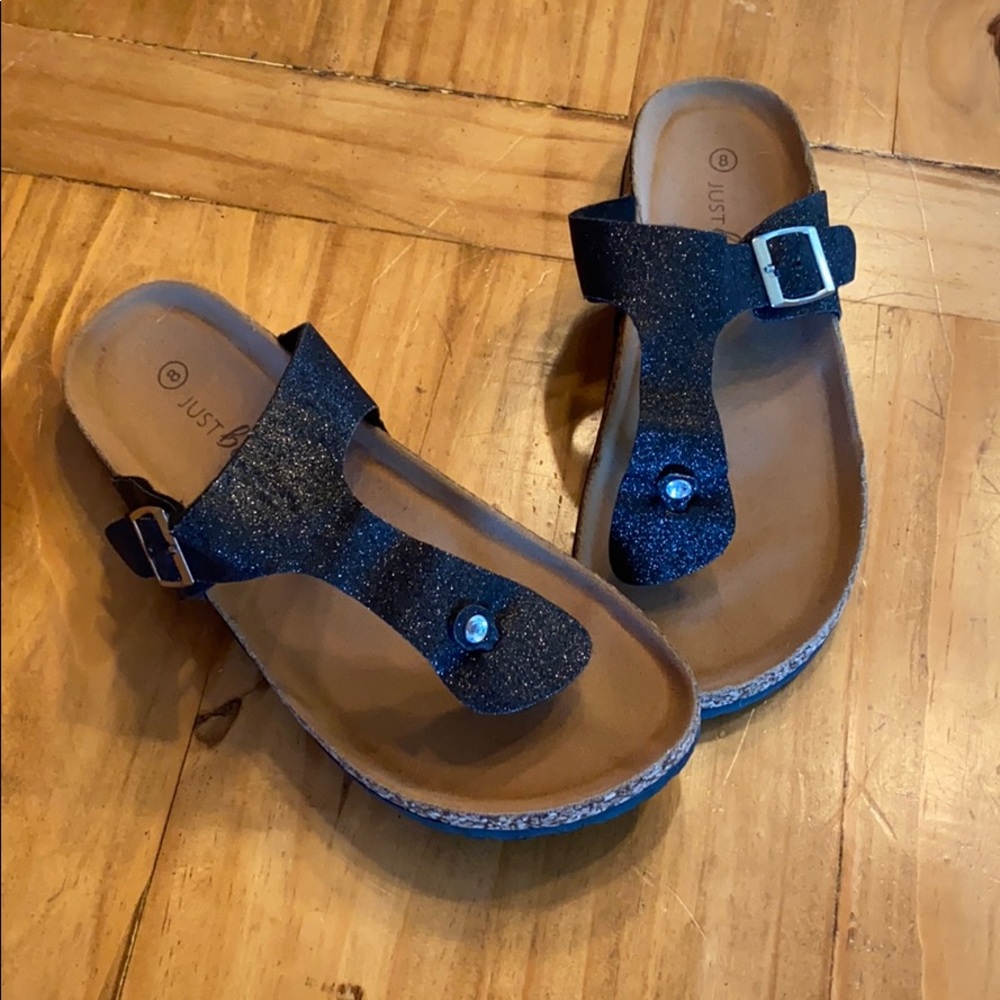 JUST BE - Birkenstock Style Black Glitter T-Sandal